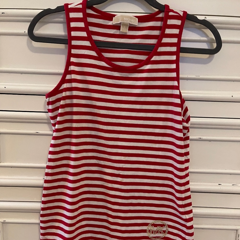 Michael Kors Red and White Striped Tank - Size Small